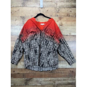 Calvin Klein Red and Black Button-Up Blouse